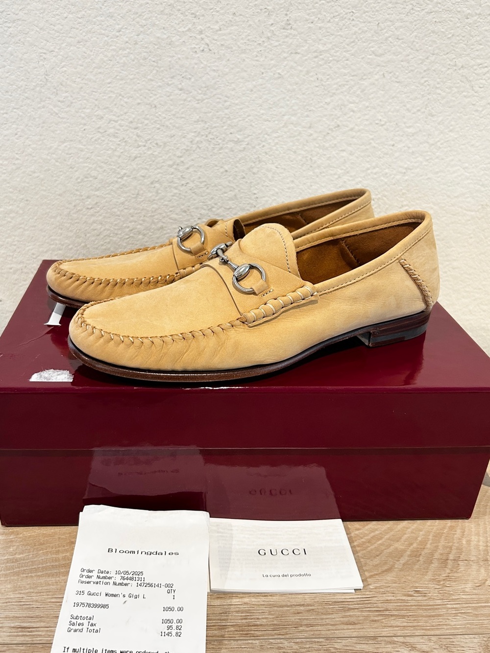 NIB Gucci Women's Gigi Suede Loafer Flats in Wheat, Size 37, Retail $1050